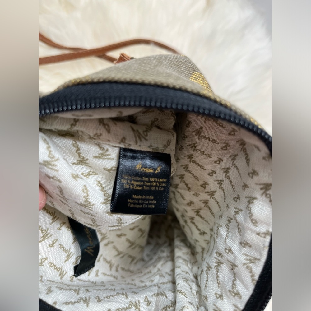 Mona B. Up cycled Coated Canvas Crossbody w Vegan Leather Metallic Gold Design - Picture 11 of 17